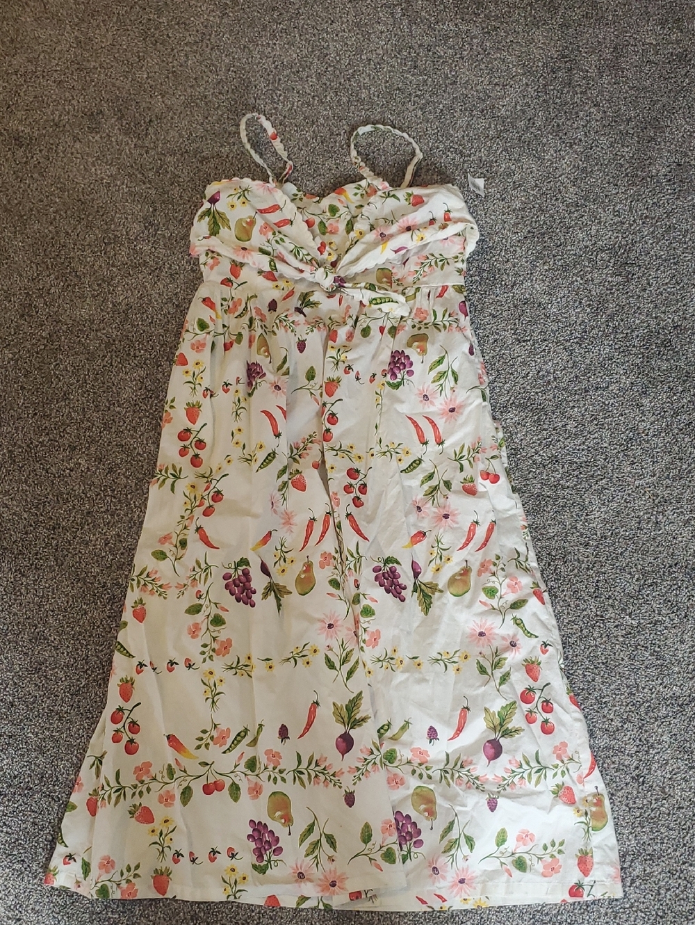 Old Navy White Midi Dress with Multicolor Fruit Floral Print